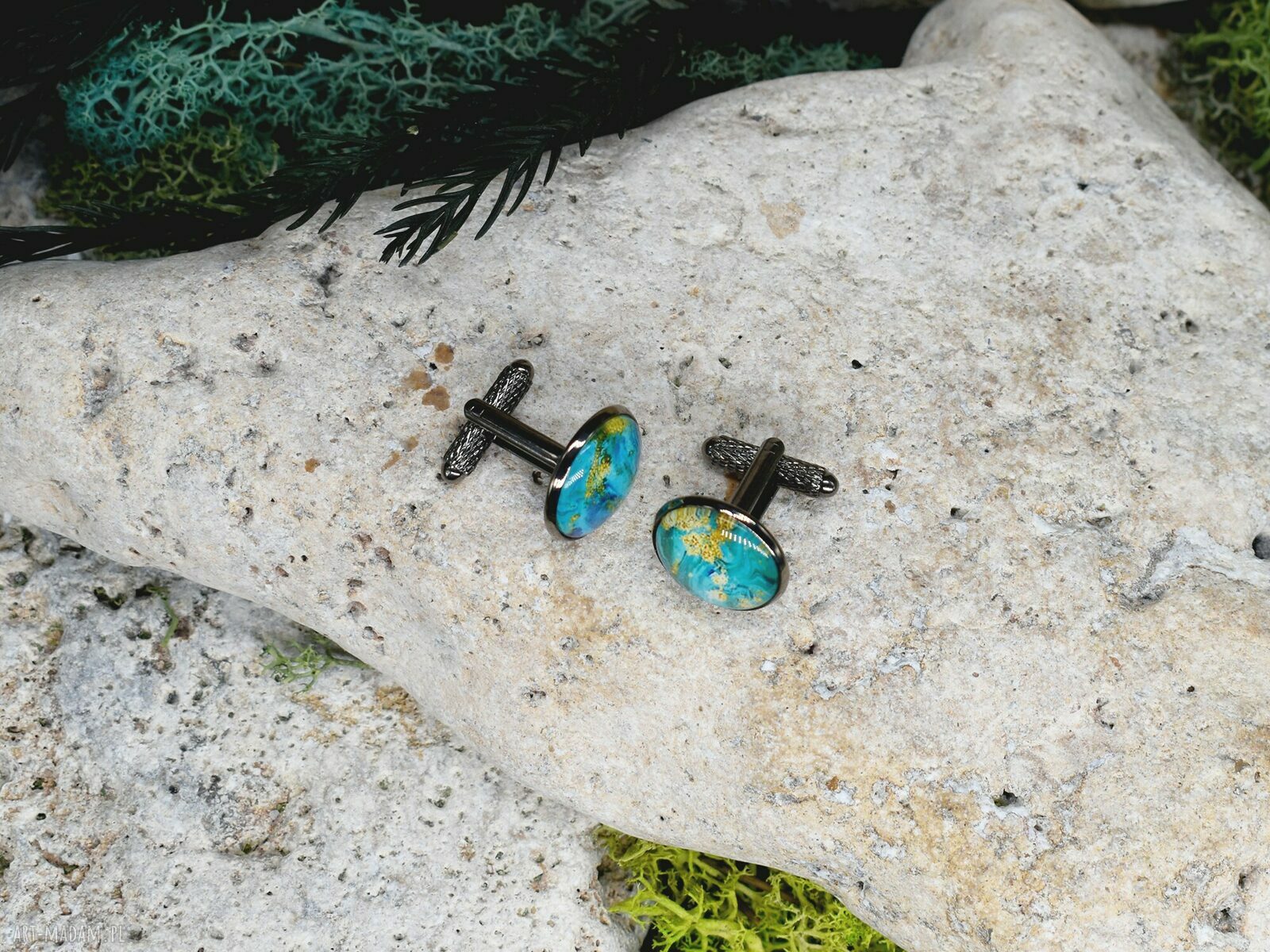 spinki do mankietów: Czarne spinki do mankietów koszuli z oczkiem / abstrakcja, geometria #230