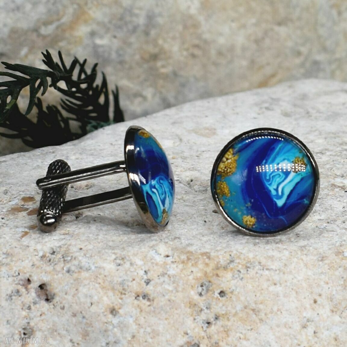 Czarne spinki mankietów koszuli oczkiem abstrakcja geometria #228