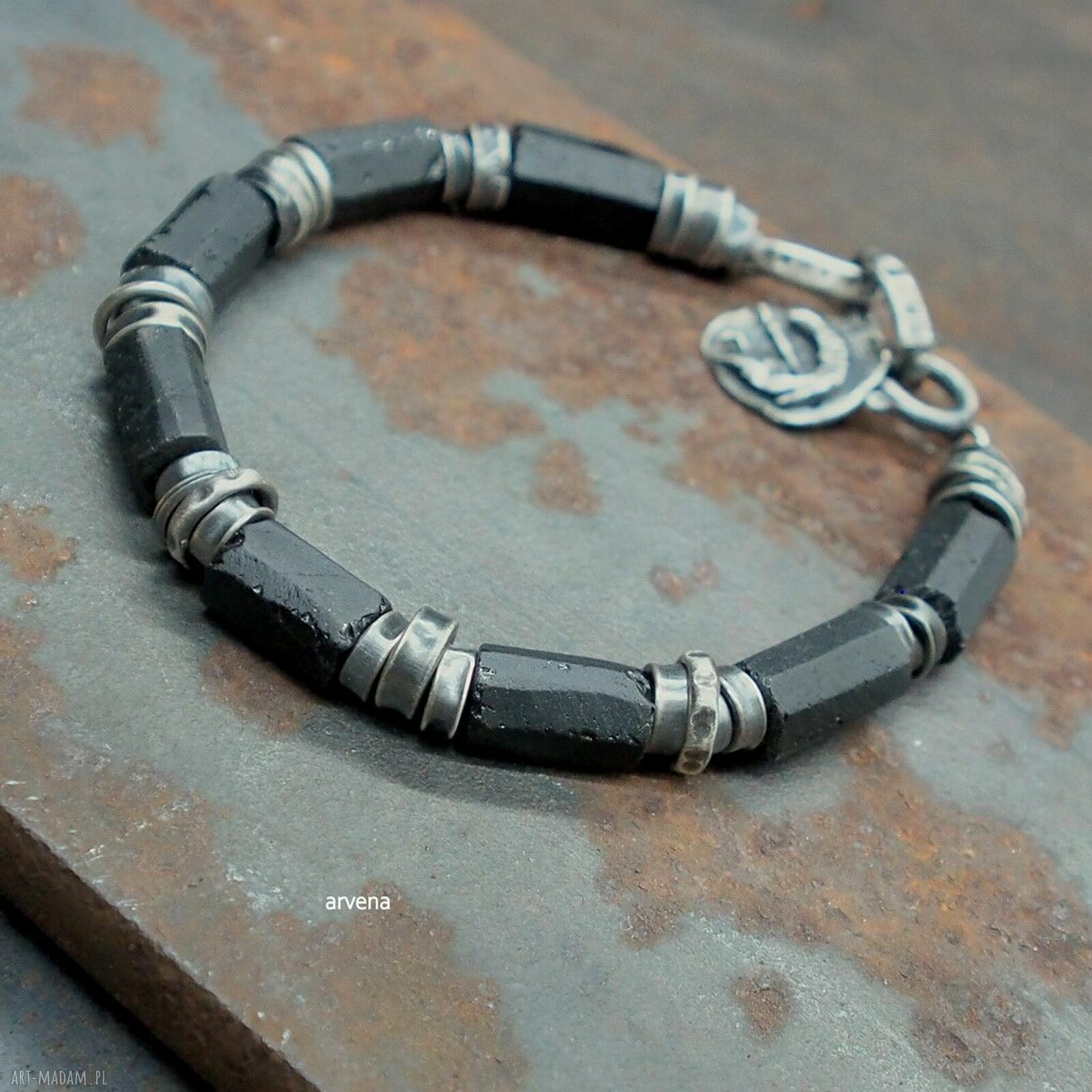 Czarne turmaliny UNISEX 02 - bransoletka ze srebra 925