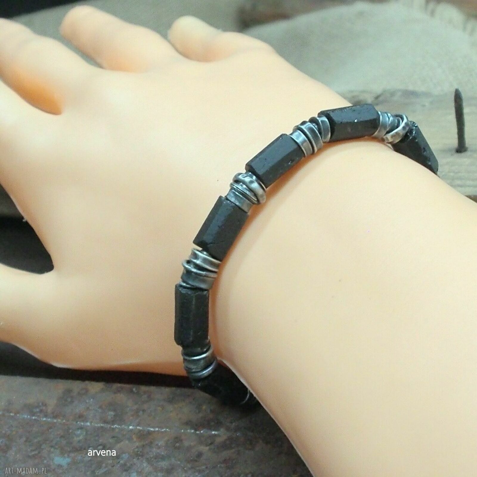Czarne turmaliny UNISEX 02 - bransoletka ze srebra 925
