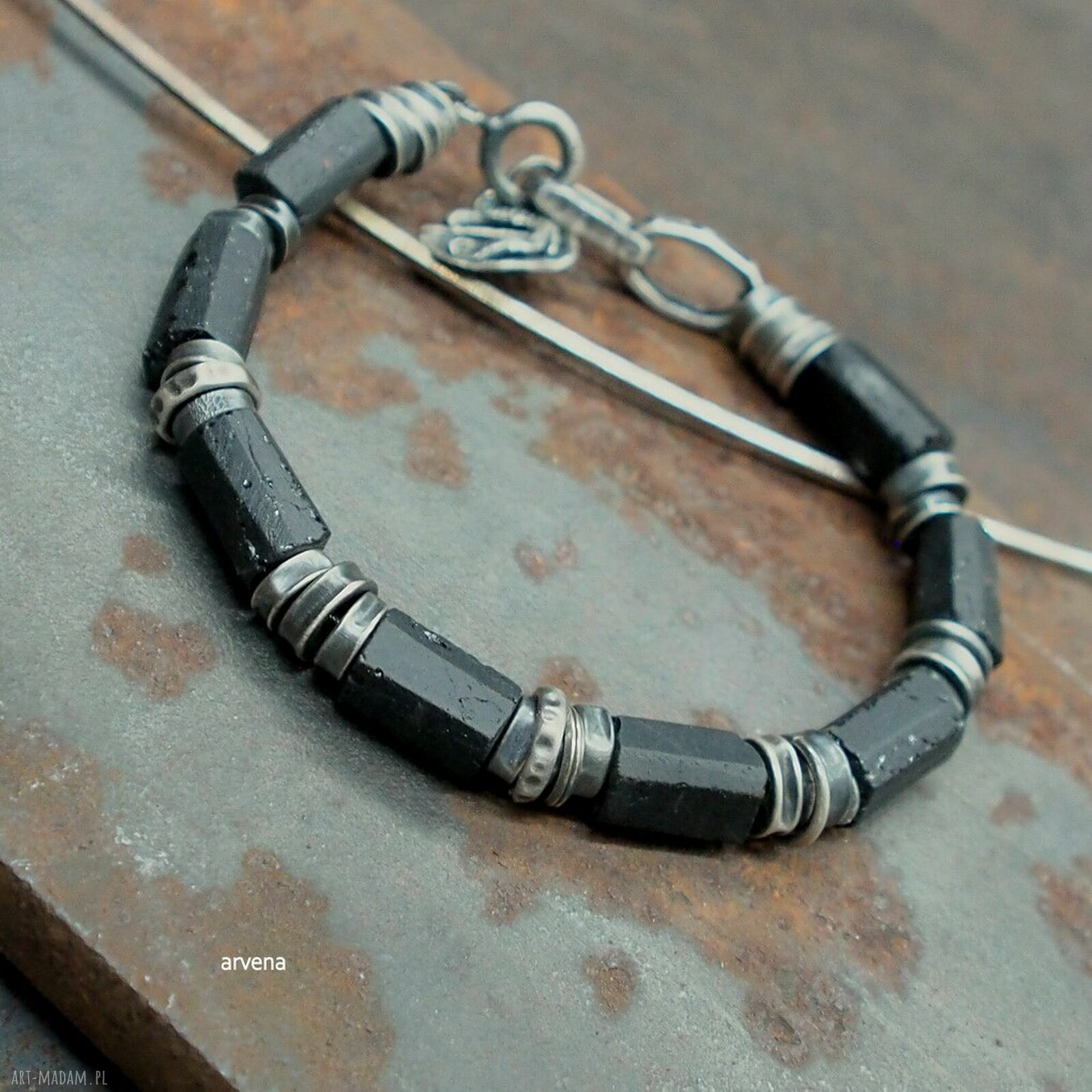 Czarne turmaliny UNISEX 02 - bransoletka ze srebra 925