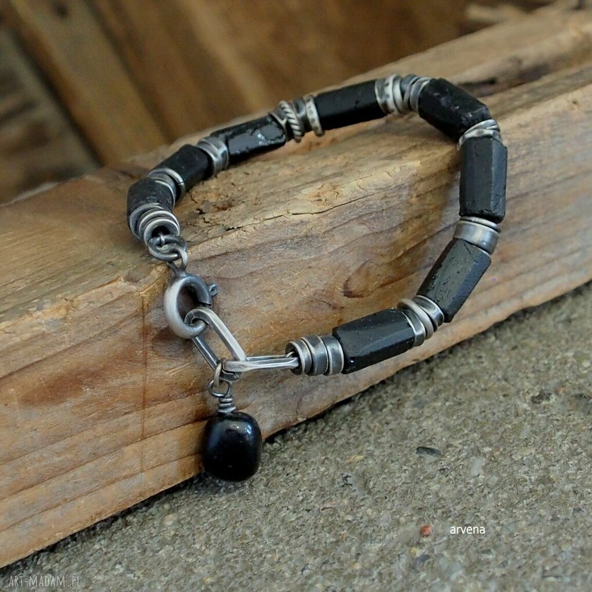 Bransoletka z czarnych turmalinów - srebro oksydowane 925 (UNISEX)