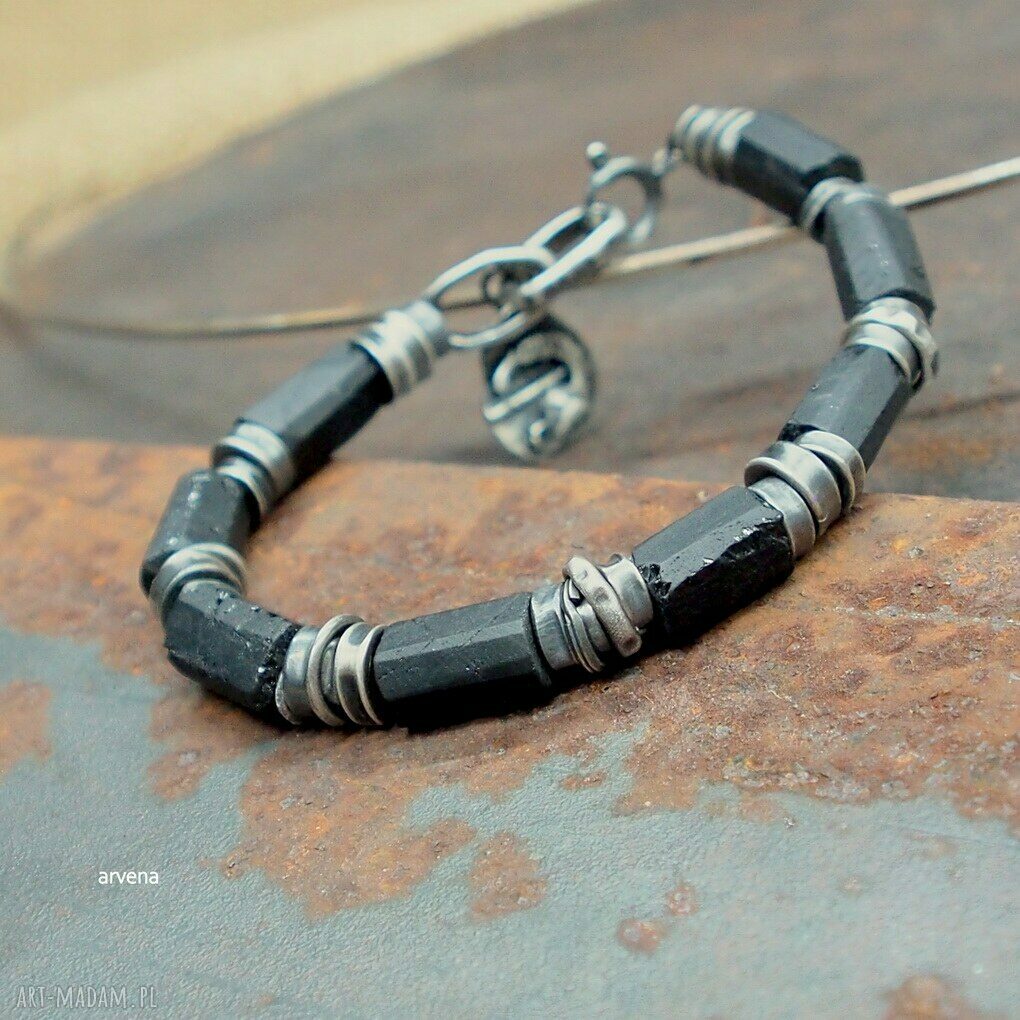 Czarne turmaliny UNISEX 02 - bransoletka ze srebra 925