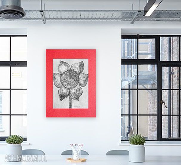 Czarno-biała grafika do pokoju - kwiat w stylu minimalistycznym 30x40 cm