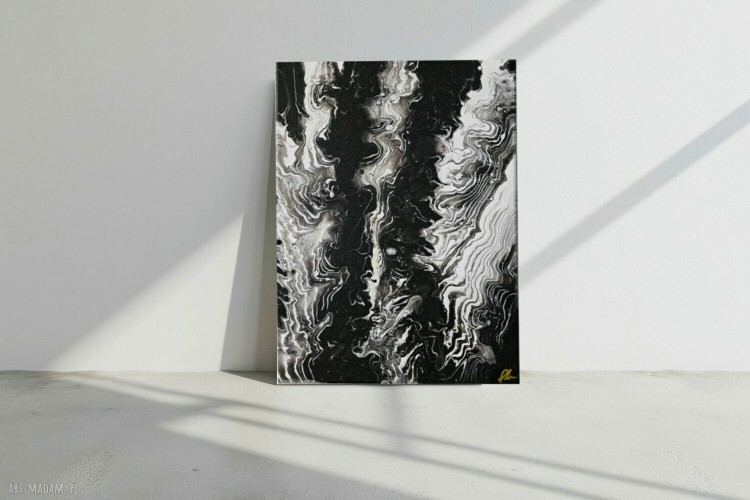 „Czarno-biała burza” - abstrakcyjny obraz akrylowy 30x40 cm do salonu i sypialni