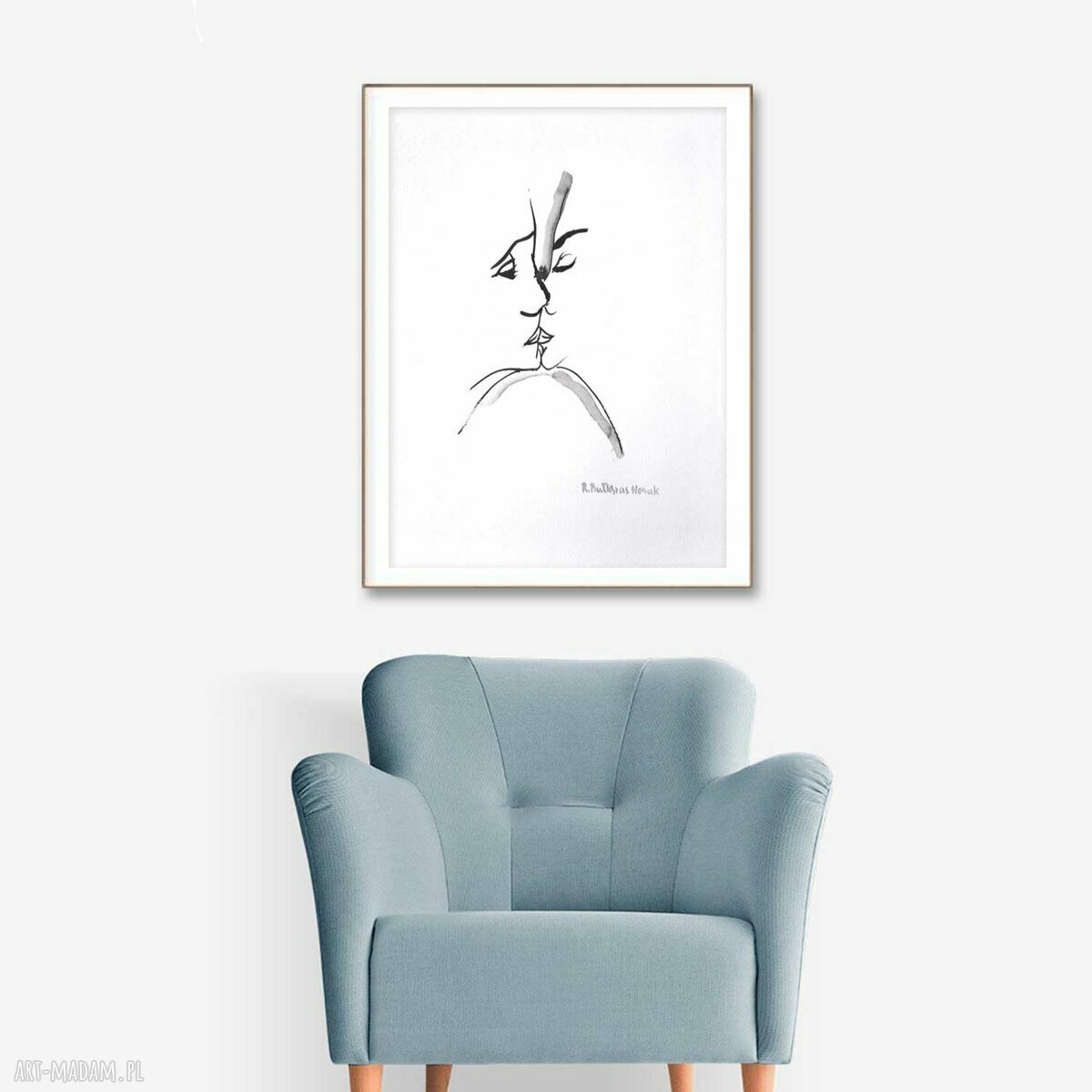 Czarno biała grafika „Pocałunek 3” 34x46 w stylu eleganckiego minimalizmu