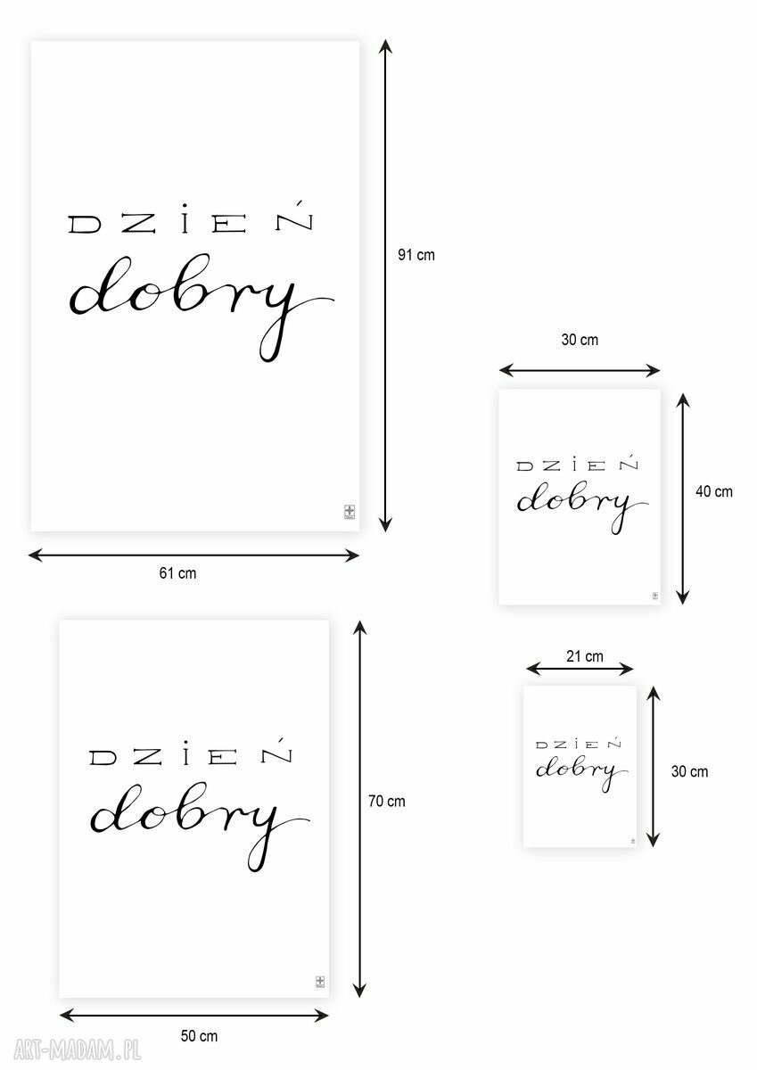 Czarno-biały plakat z napisem „Dzień dobry” 50x70 cm