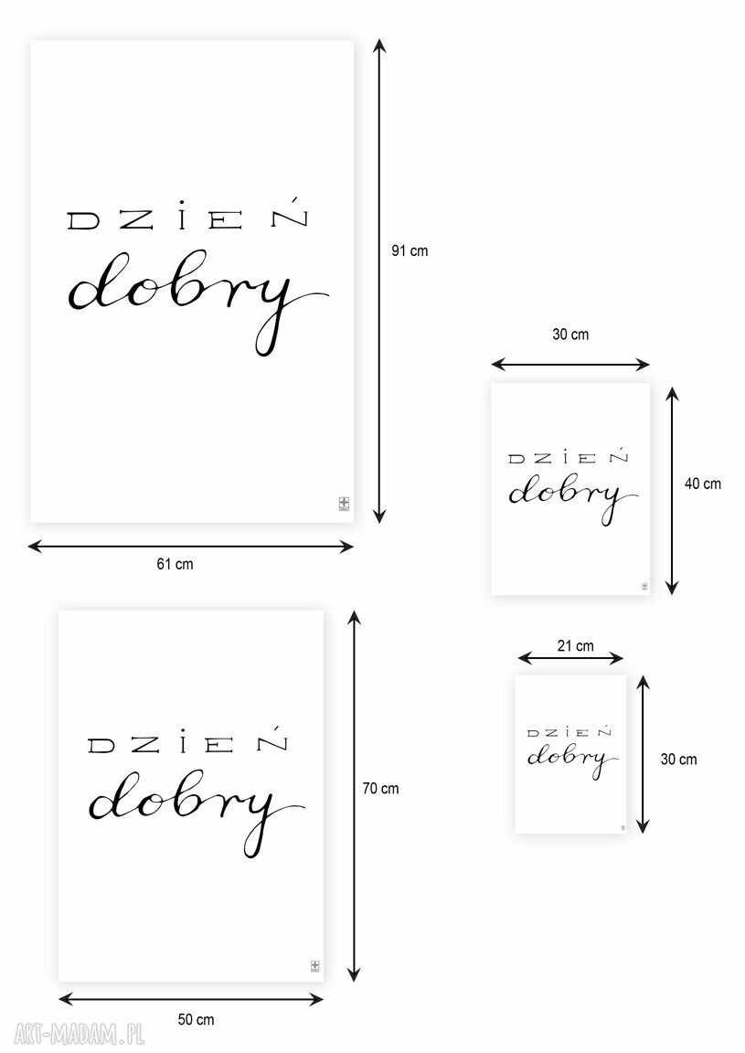 Czarno-biały plakat z napisem „Dzień dobry” 40x50 cm