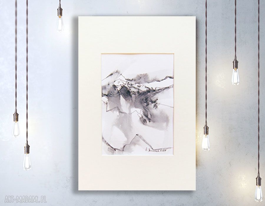 Czarno-biały rysunek z górskim pejzażem - nowoczesna grafika 21x30 cm (unikat)