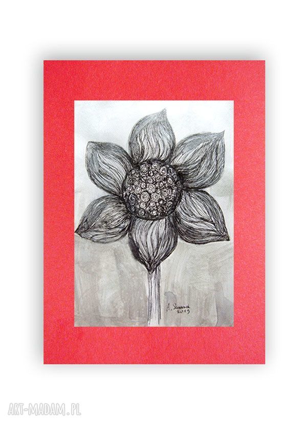 Czarno-biały rysunek ze słonecznikiem w stylu skandynawskim i loft 30x40