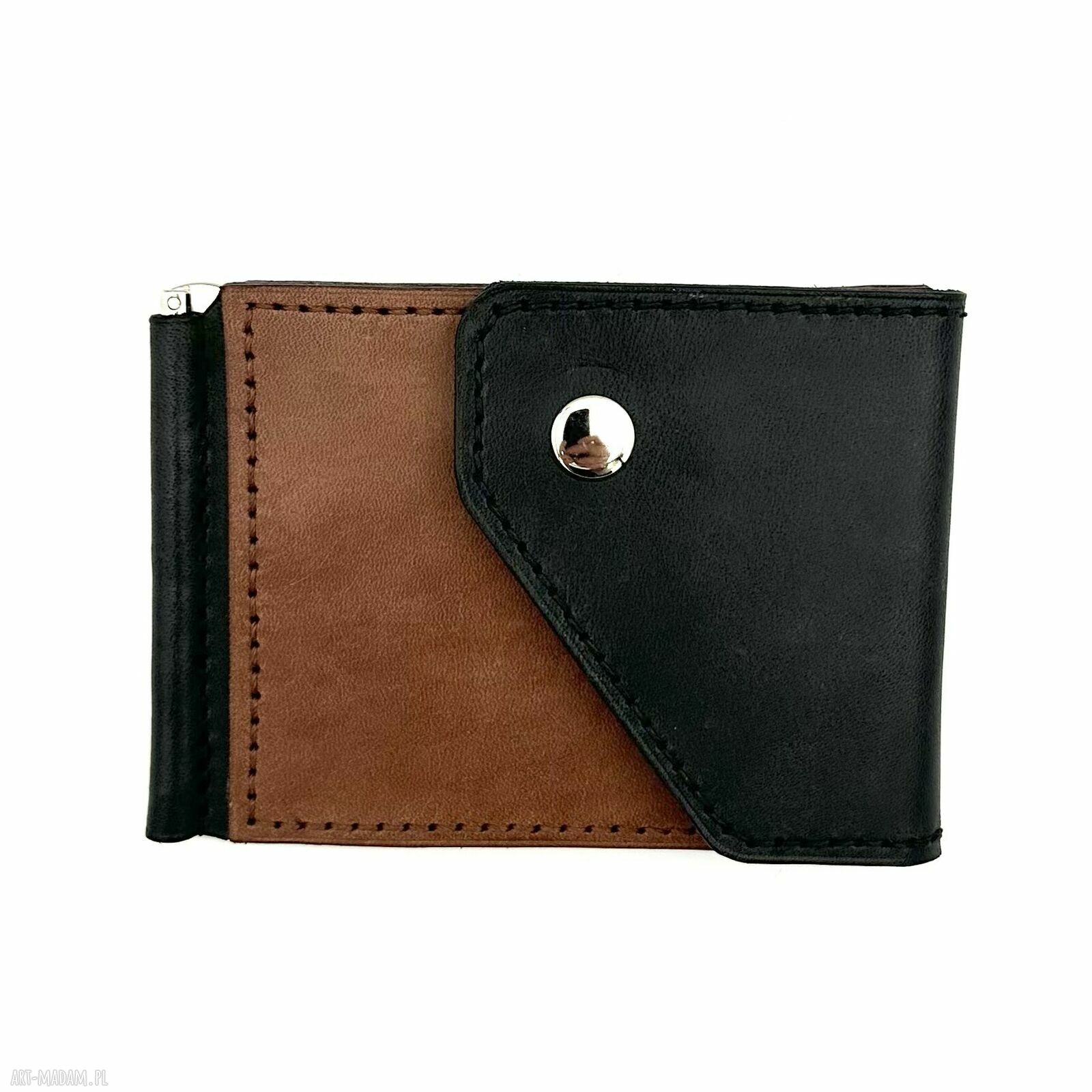 brązowy portfela klips skórzany ręcznie uszyty czarny