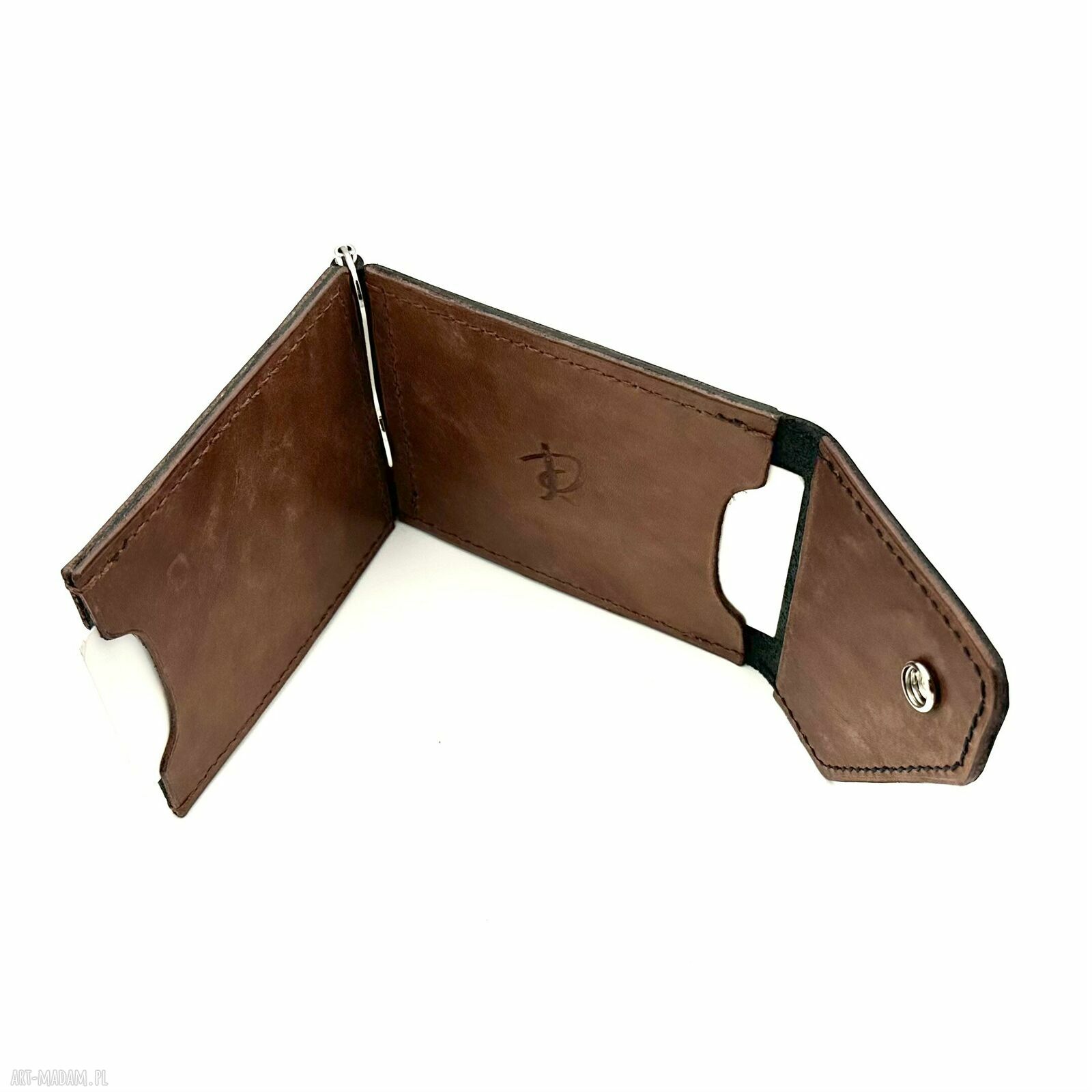 portfele: Czarno brązowy portfela klips skórzany ręcznie uszyty. wykonane