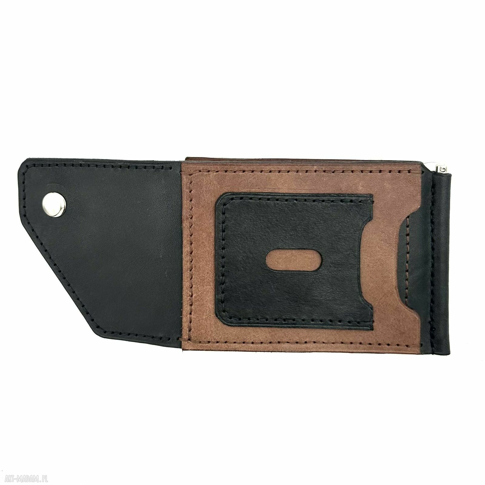 portfele: Czarno brązowy portfela klips skórzany ręcznie uszyty. wykonane