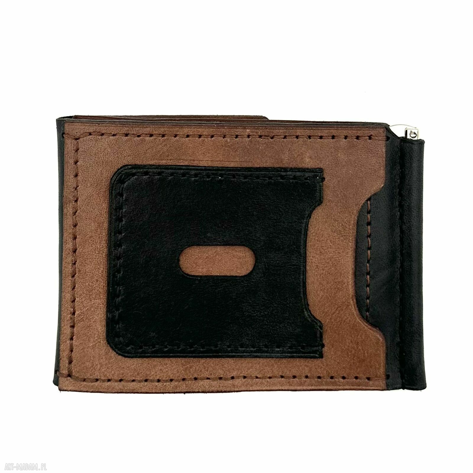 portfele: Czarno brązowy portfela klips skórzany ręcznie uszyty. wykonane