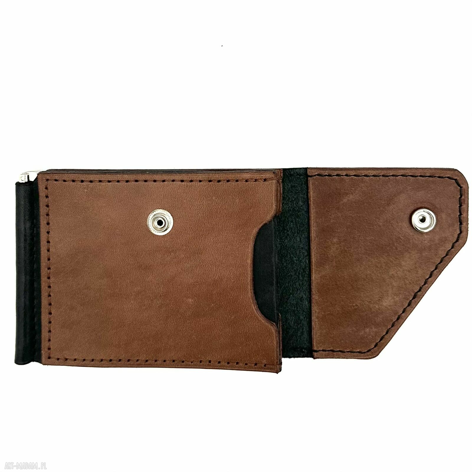 portfele: Czarno brązowy portfela klips skórzany ręcznie uszyty. wykonane