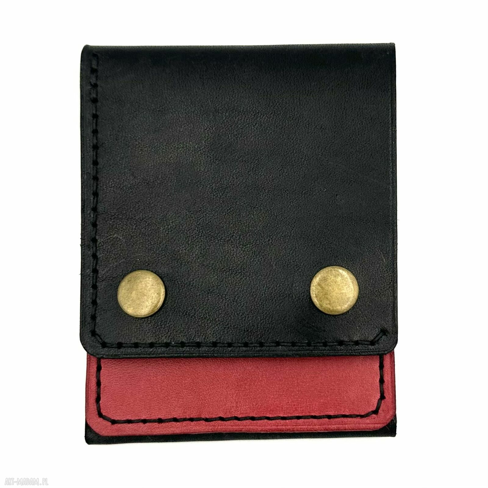 Czarno czerwony portfel skórzany karty banknoty skóry