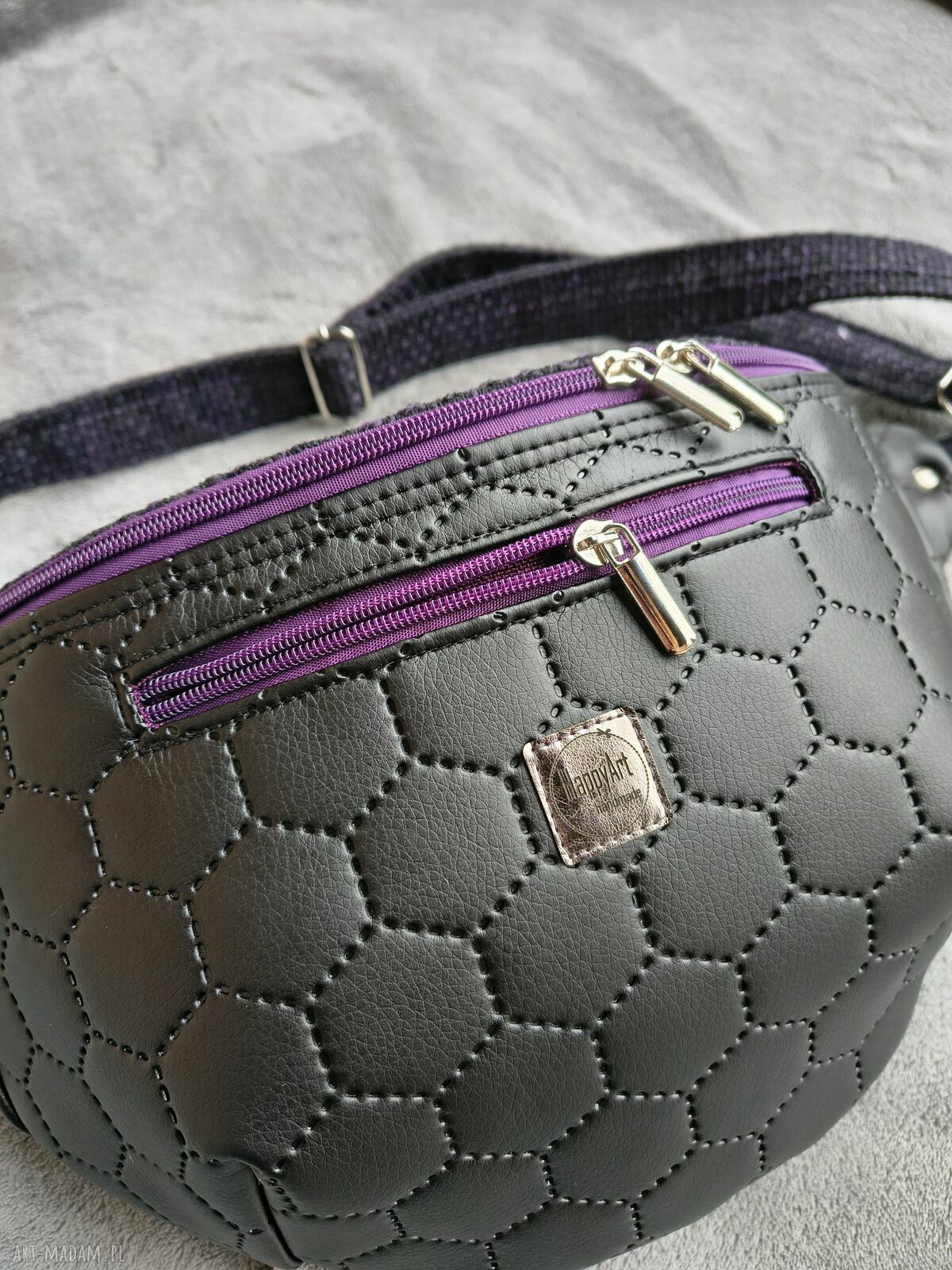 Czarno-fioletowa nerka XXL - pojemna saszetka handmade