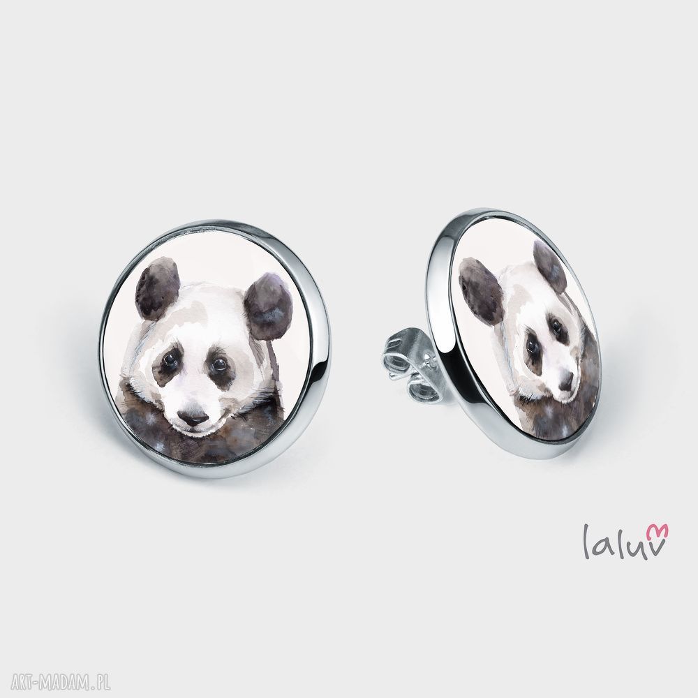 Kolczyki sztyfty PANDA - ręcznie robione, antyalergiczne, prezent