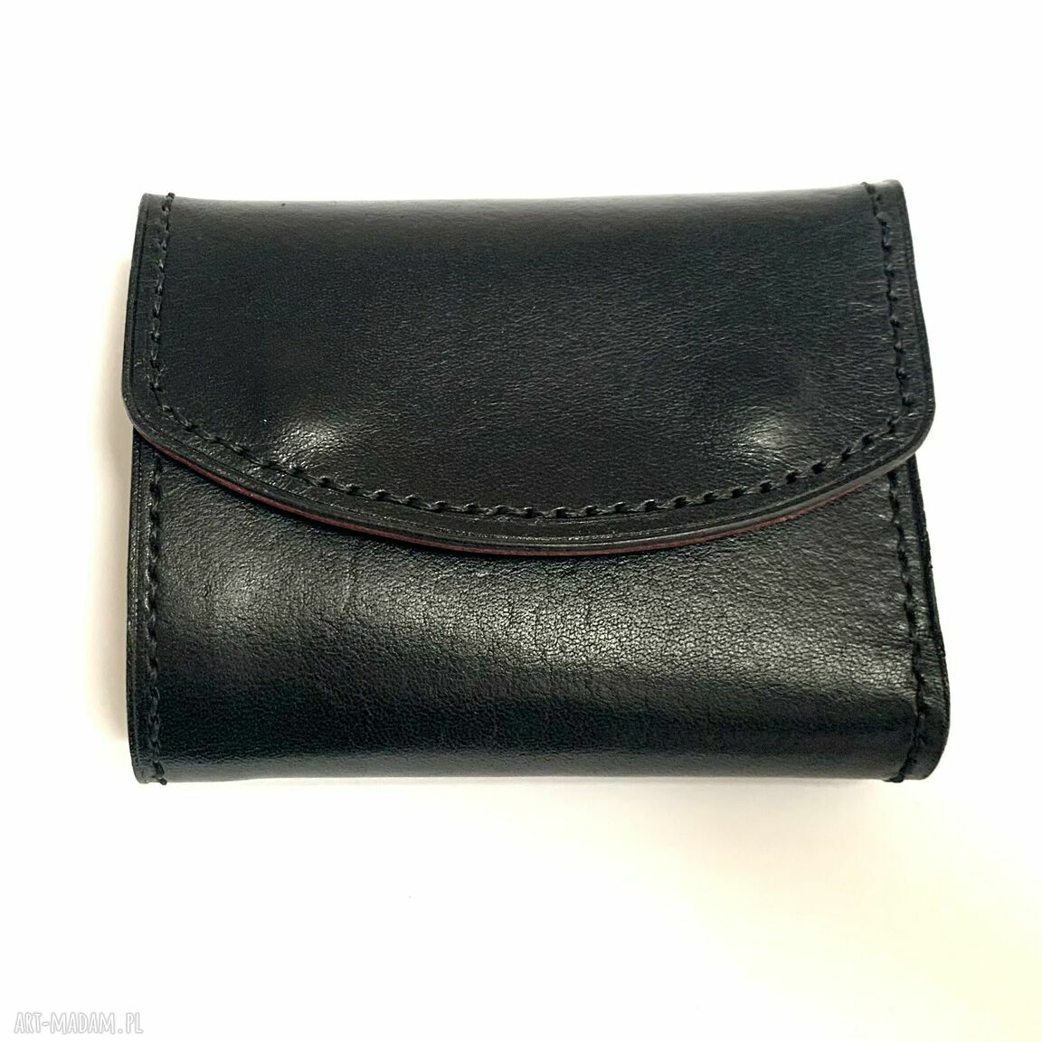 portfele: Czarno zielony portfel na bilon ze skóry ręcznie uszyty. robione
