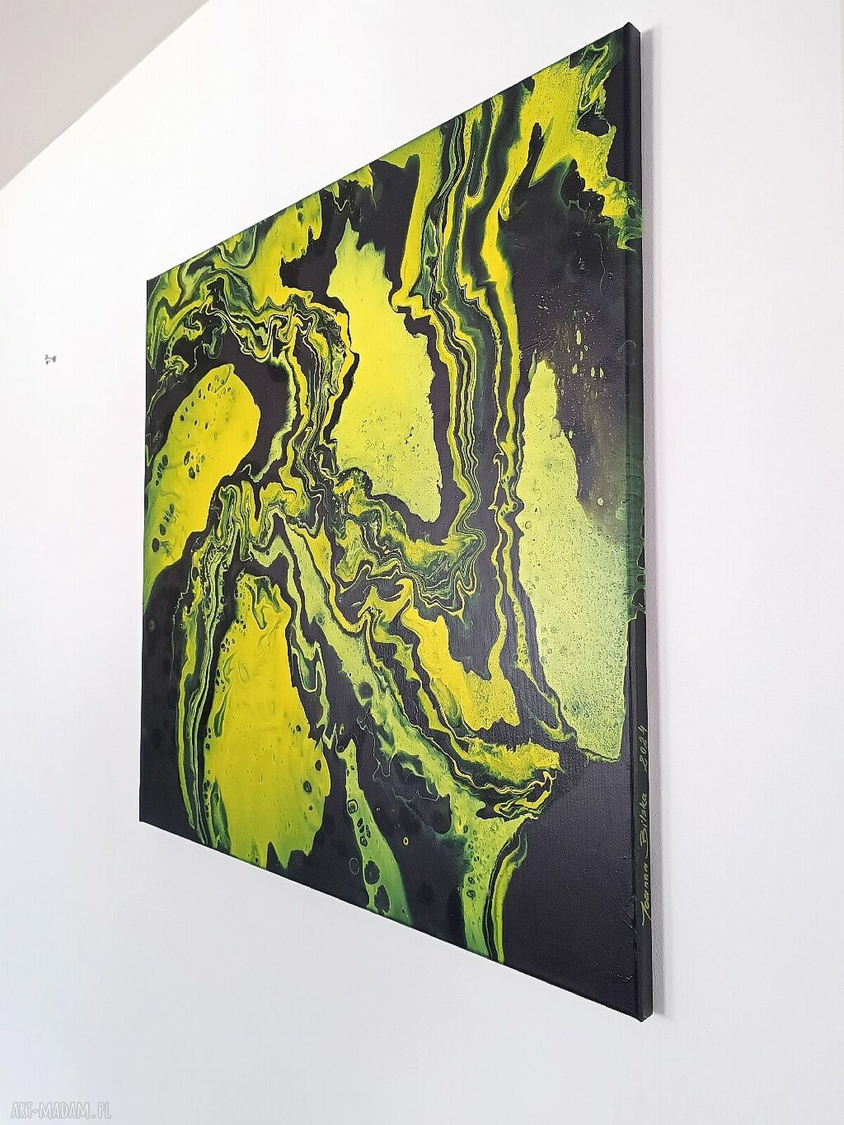 Czarno-żółty duży obraz do salonu 80x80 - akryl na płótnie
