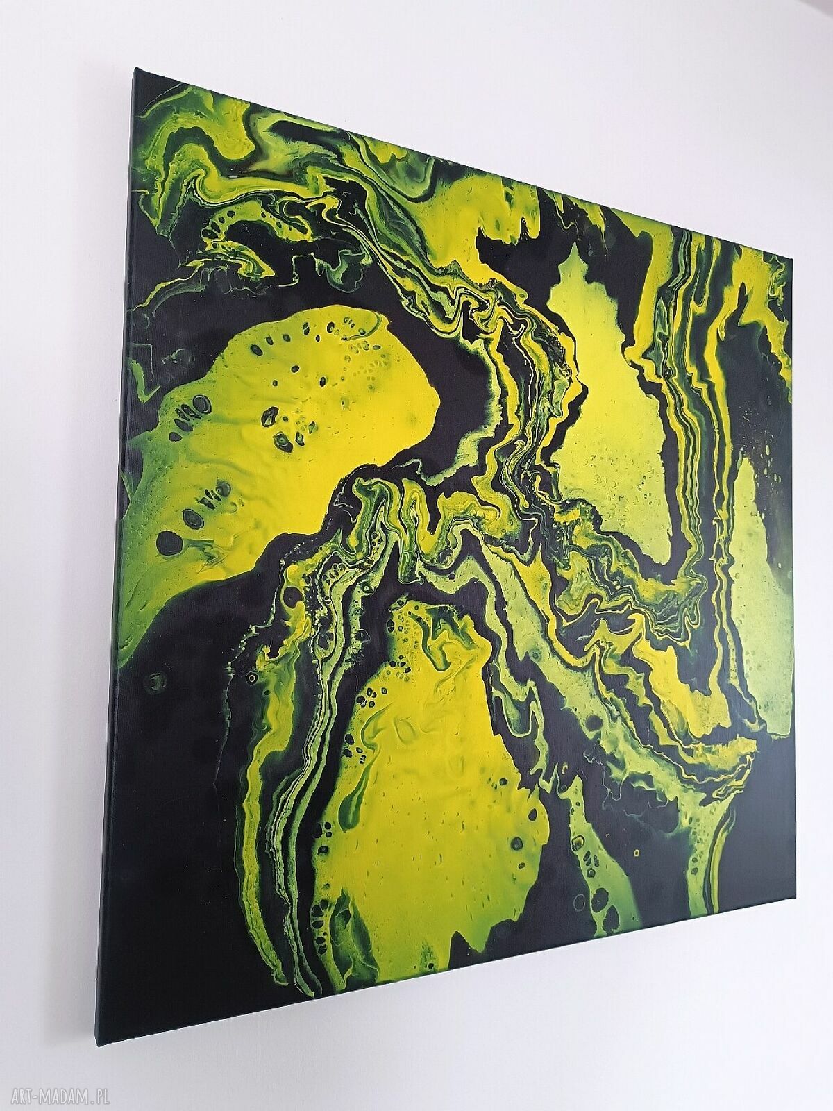 Czarno-żółty duży obraz do salonu 80x80 - akryl na płótnie