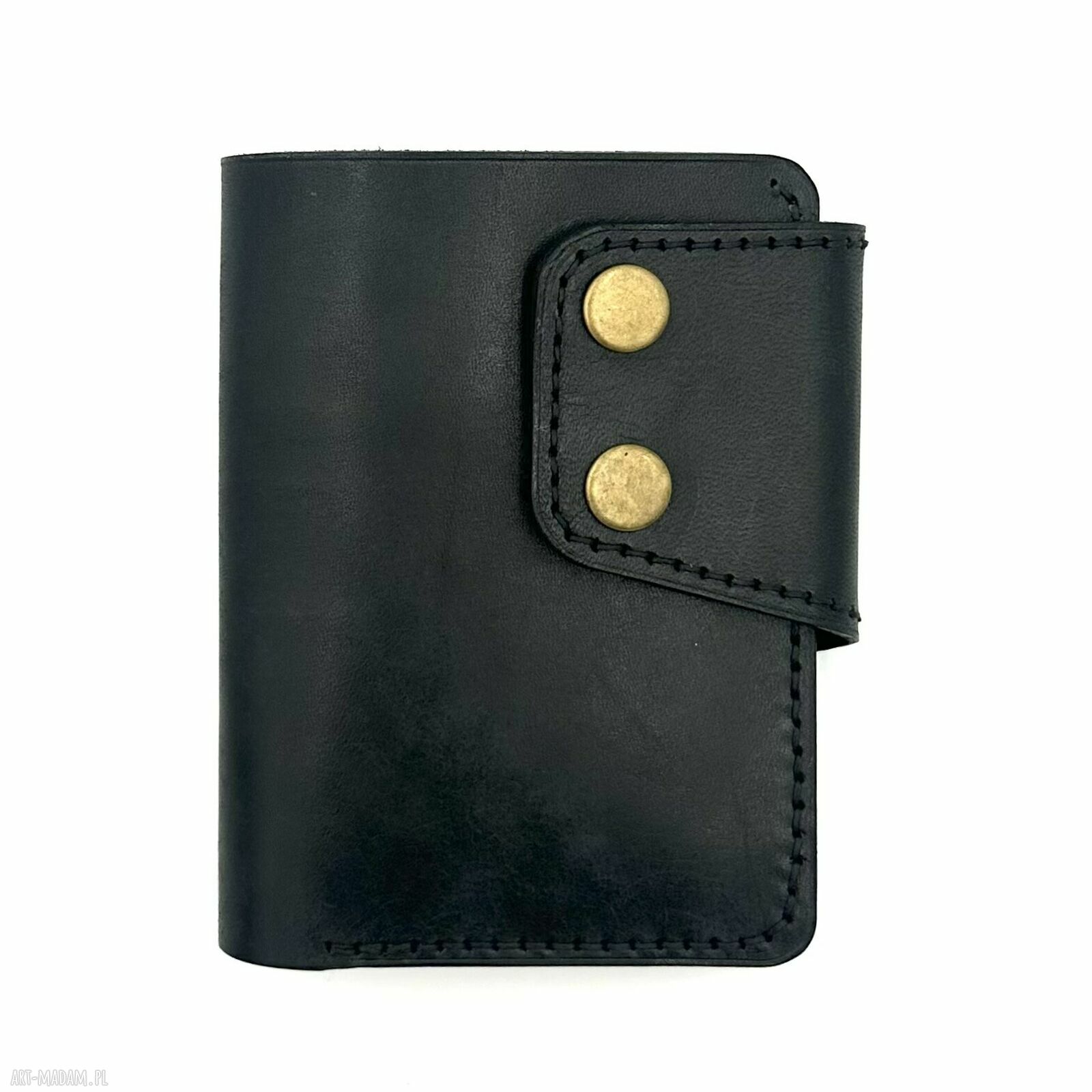 Czarny duży portfel ręcznie uszyty skóry garbowanej roślinnie