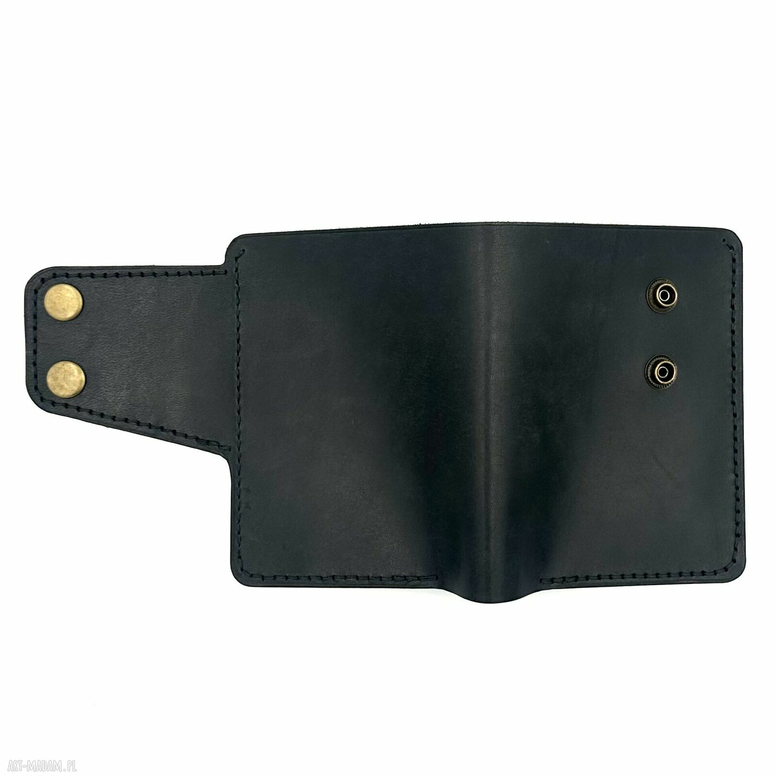 portfele: Czarny duży portfel ręcznie uszyty ze skóry garbowanej roślinnie. Hand Made