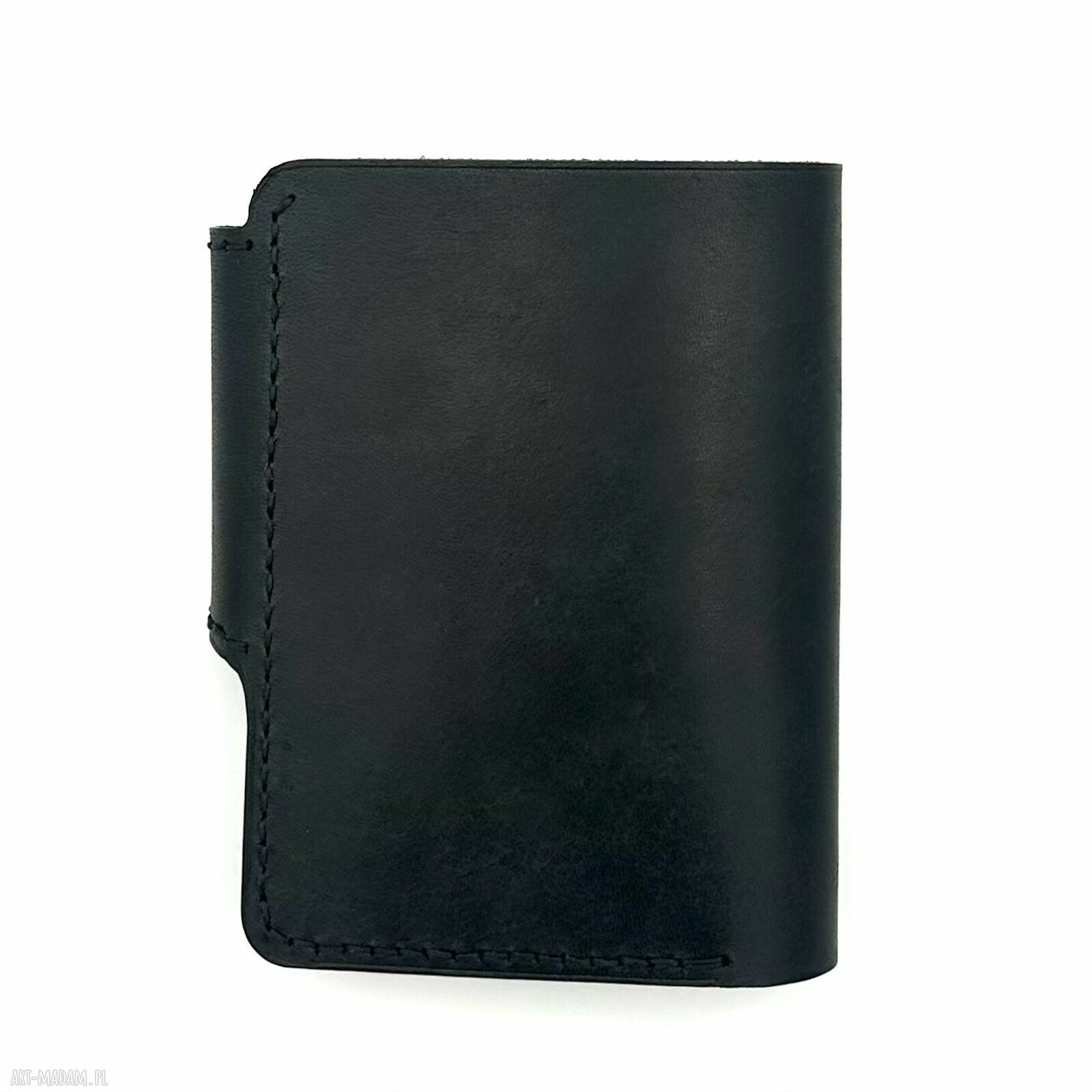 portfele: Czarny duży portfel ręcznie uszyty ze skóry garbowanej roślinnie. Hand Made