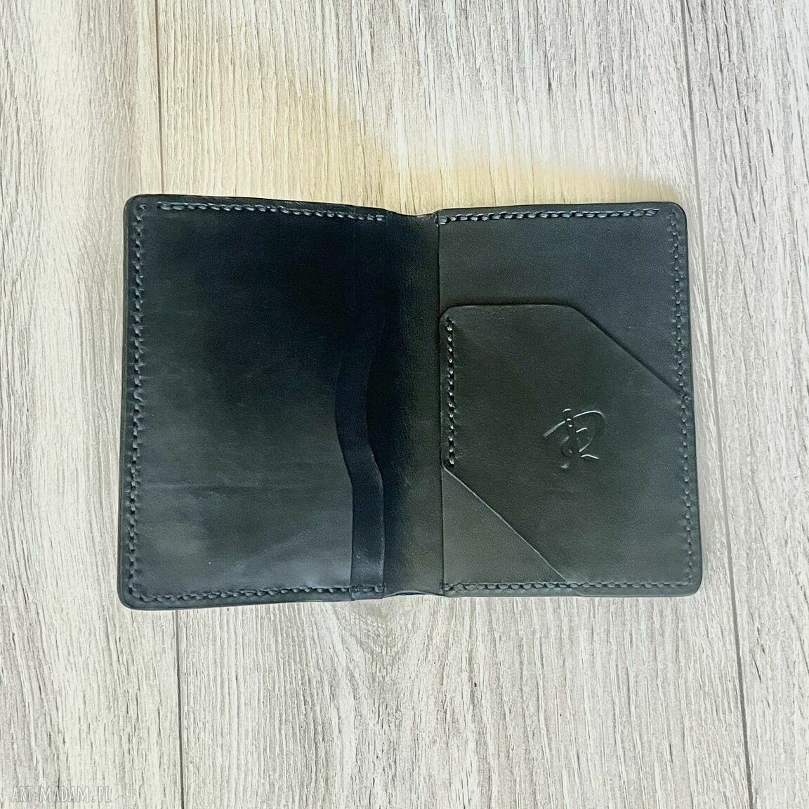 portfele: Czarny duży portfel ze skóry ręcznie uszyty. Handmade