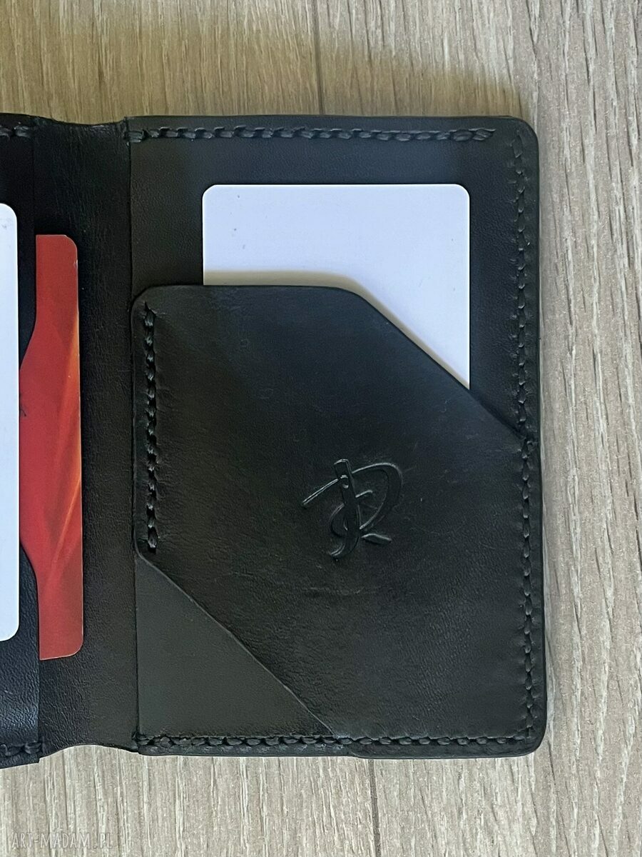 portfele: Czarny duży portfel ze skóry ręcznie uszyty. Handmade