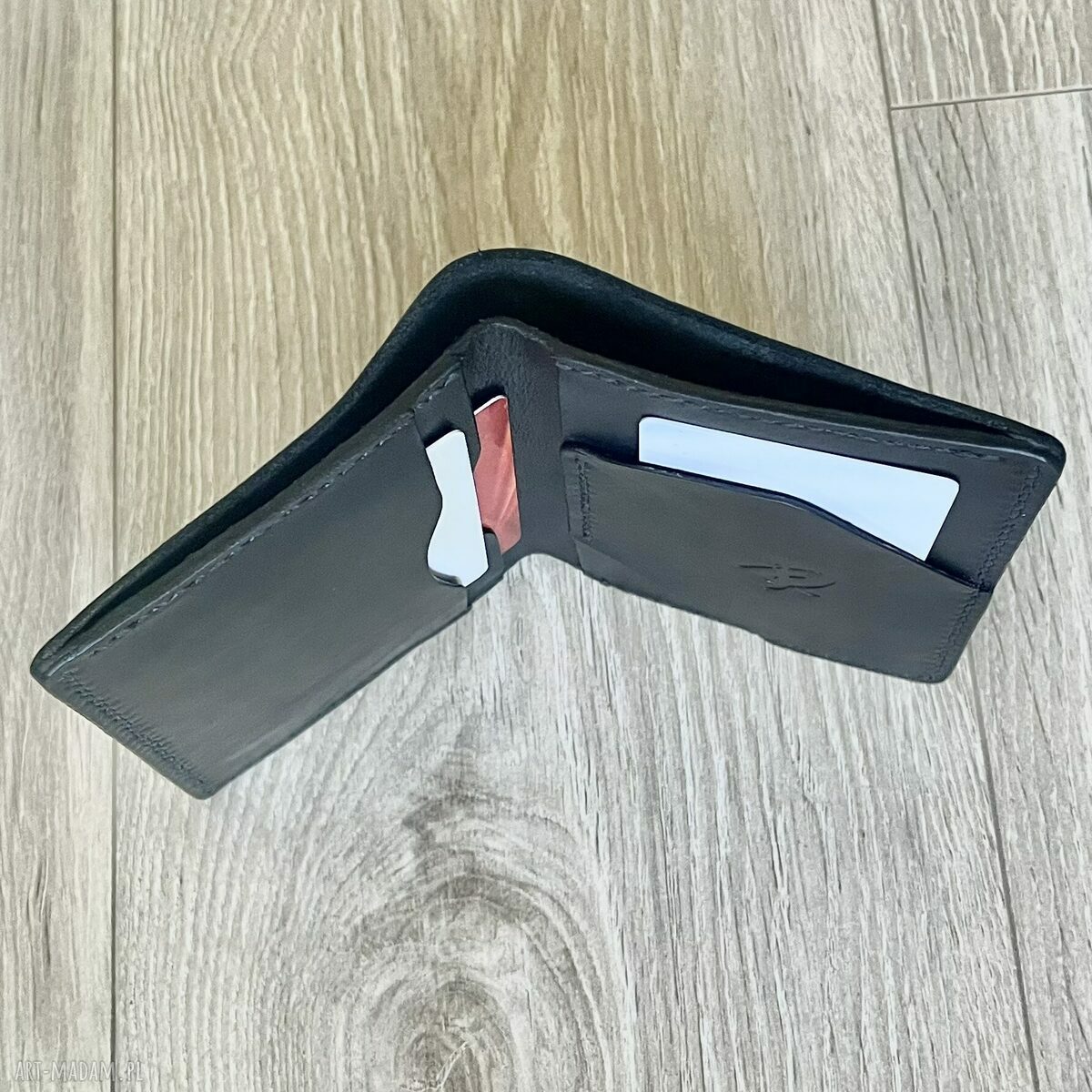 portfele: Czarny duży portfel ze skóry ręcznie uszyty. Handmade