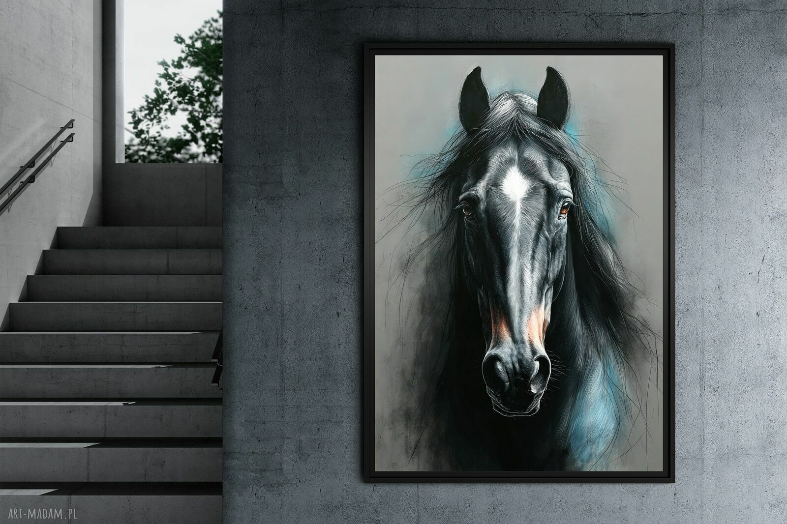 Czarny koń - grafika na plakacie A3 (bez ramki)