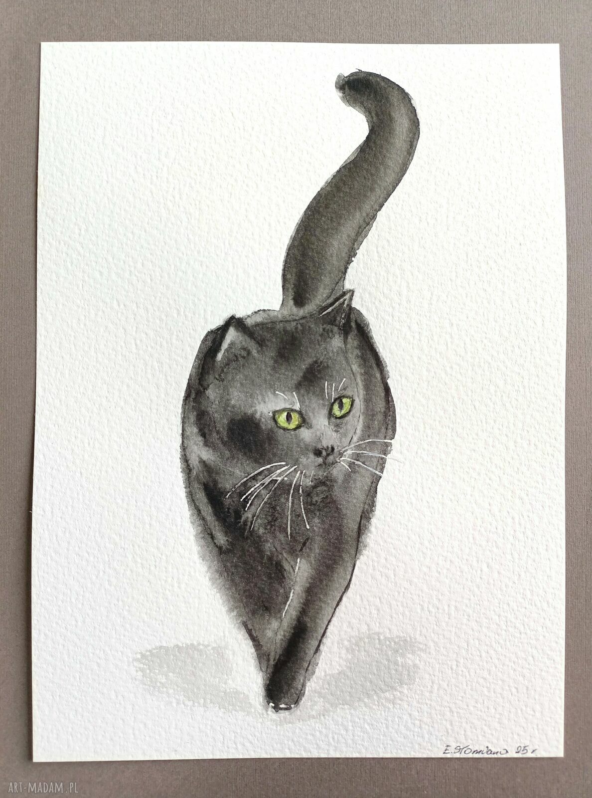 Czarny kot - akwarela 19x26 cm na papierze (obraz bez ramki)