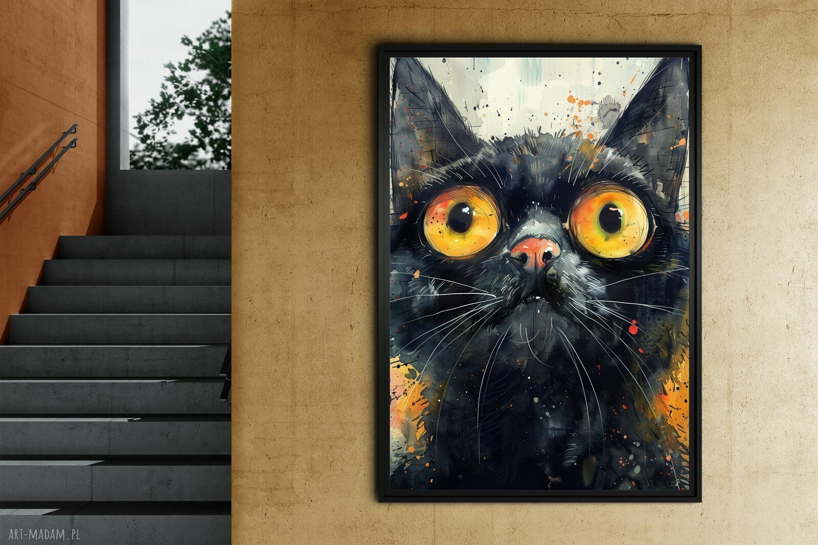 Czarny kot - grafika na plakacie A3 dla kociarzy