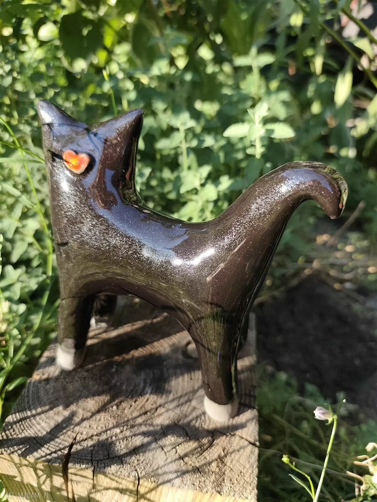 Duży czarny kot ceramiczny - elegancka dekoracja do domu