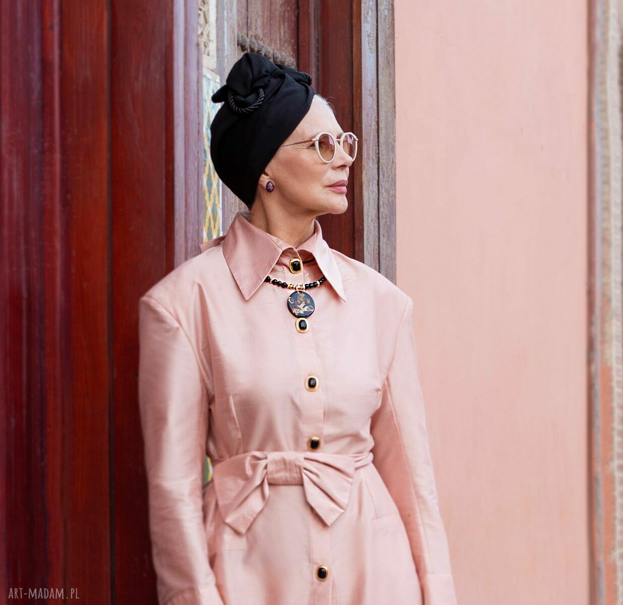 Czarny lniany turban - fascynator 58 cm
