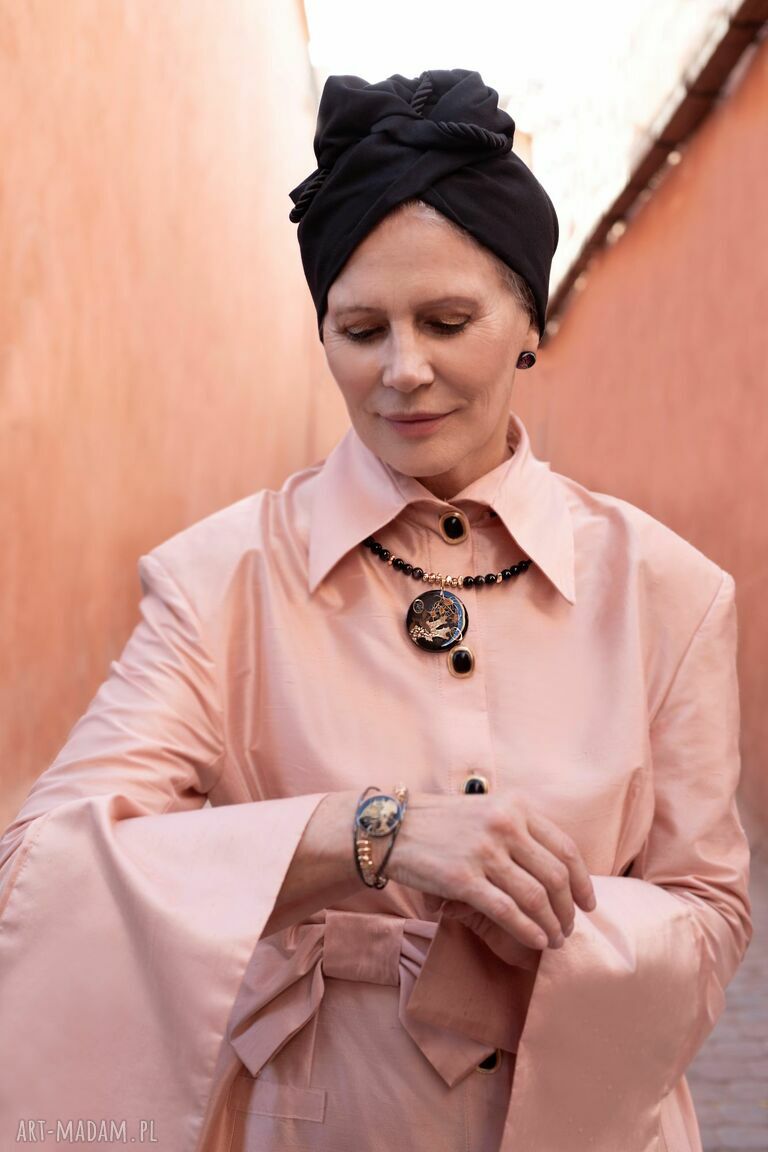 Czarny lniany turban - fascynator 58 cm