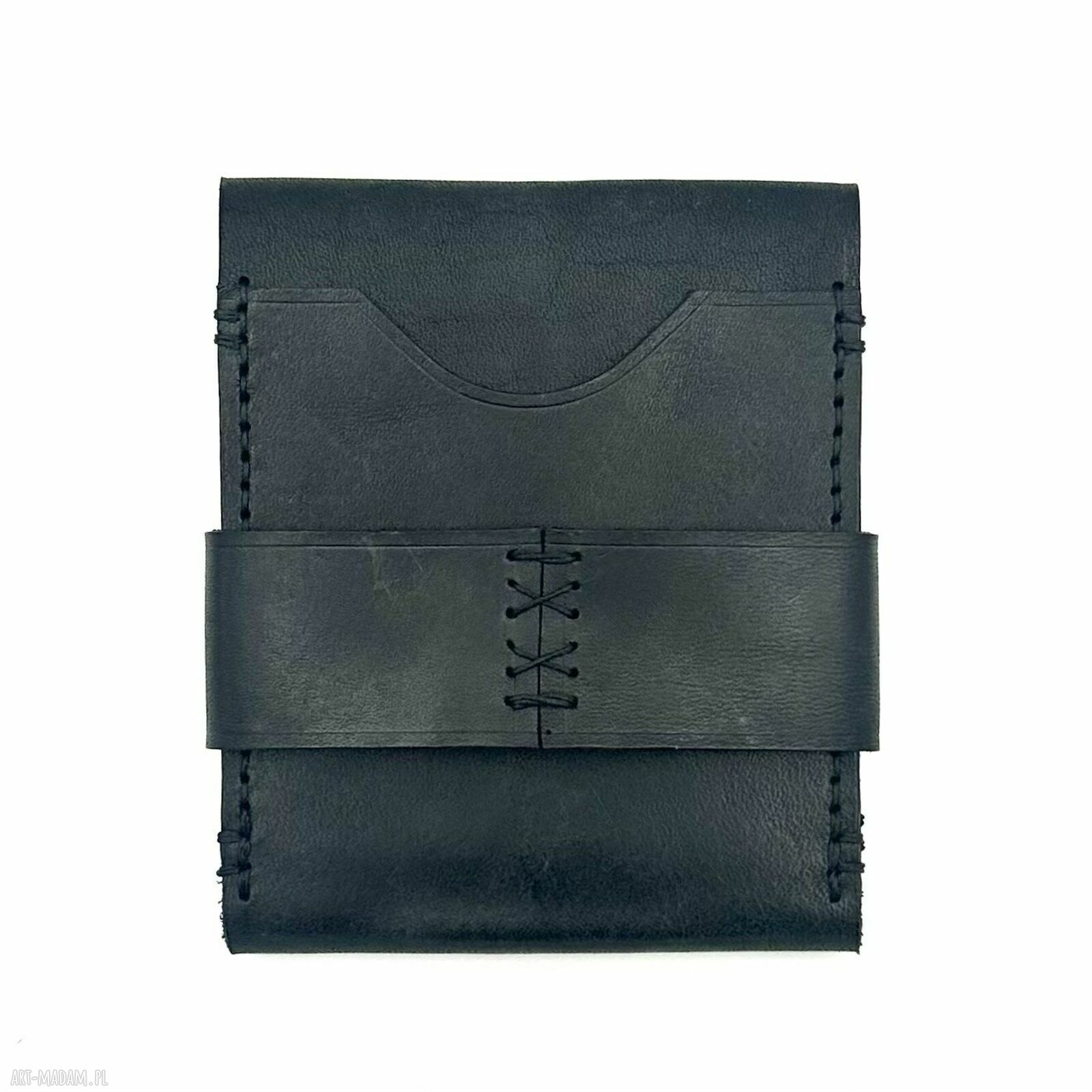 portfele: Czarny mały portfel skórzany na karty ręcznie uszyty. Hand Made