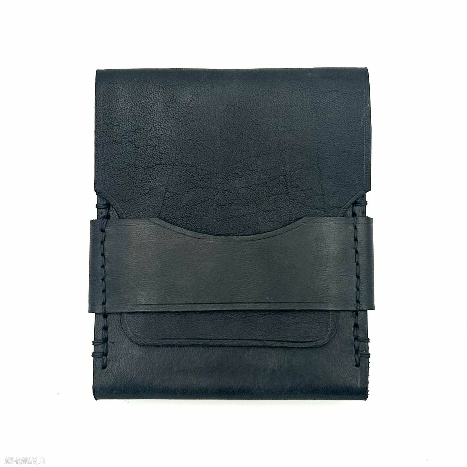 portfele: Czarny mały portfel skórzany na karty ręcznie uszyty. Hand Made
