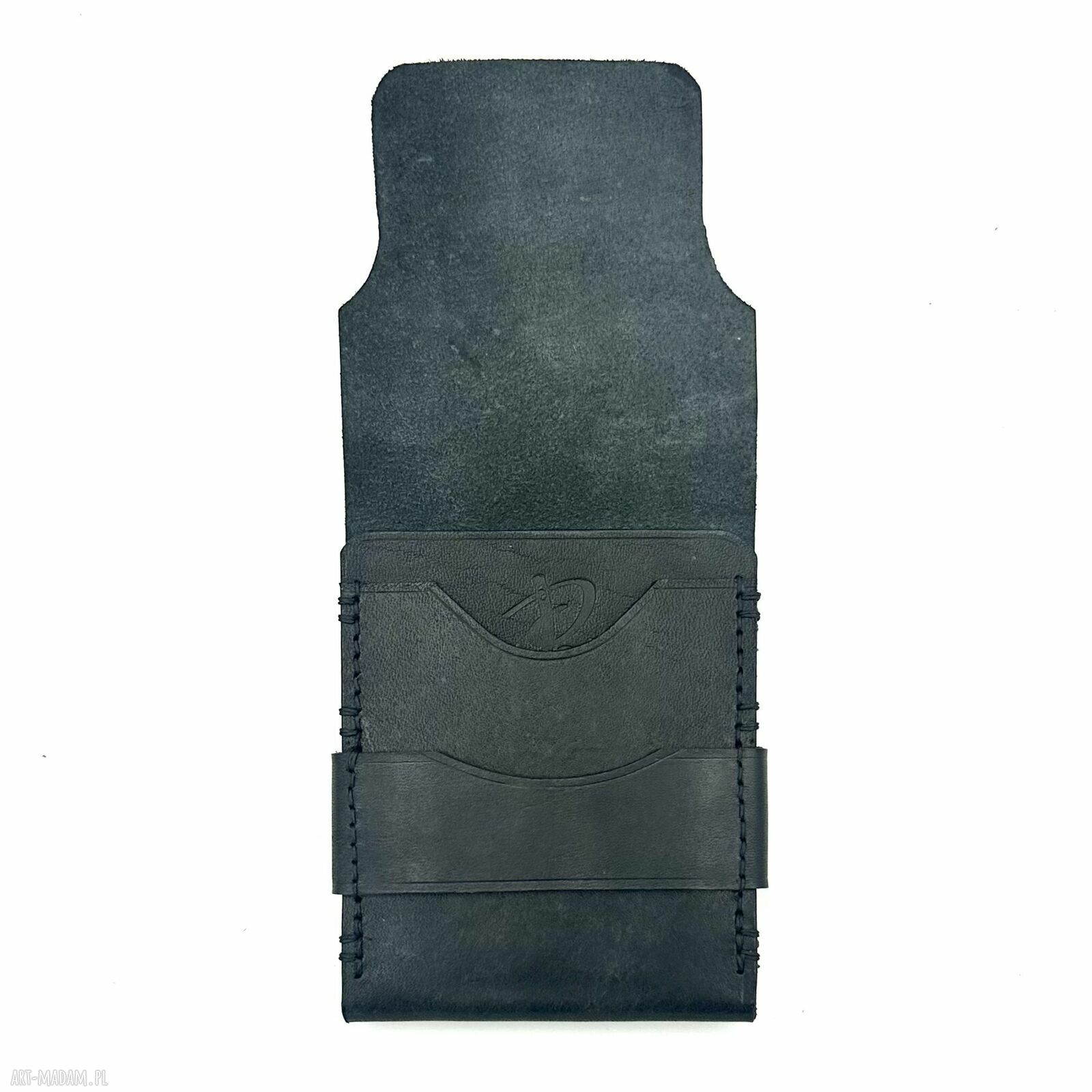 portfele: Czarny mały portfel skórzany na karty ręcznie uszyty. Hand Made