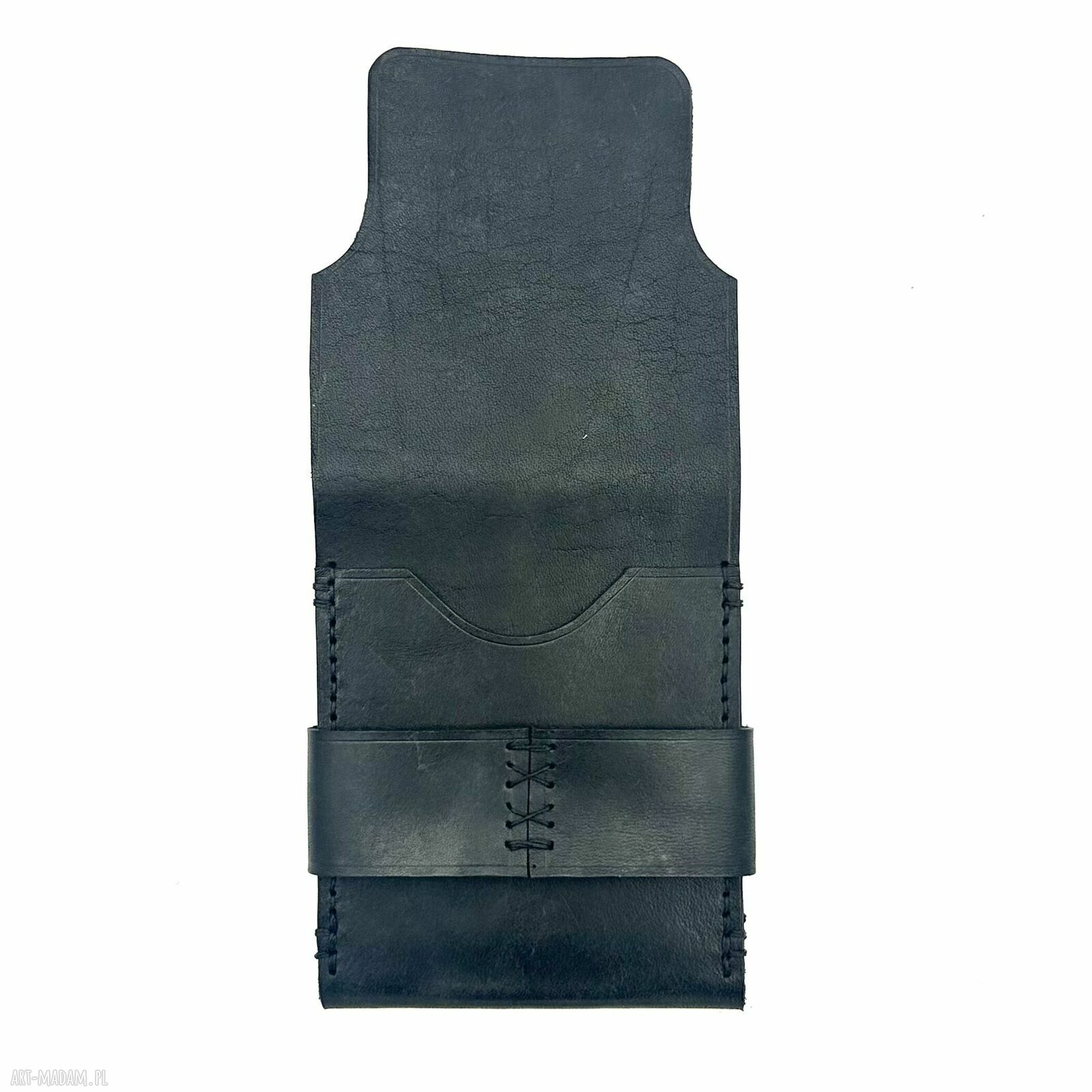 portfele: Czarny mały portfel skórzany na karty ręcznie uszyty. Hand Made