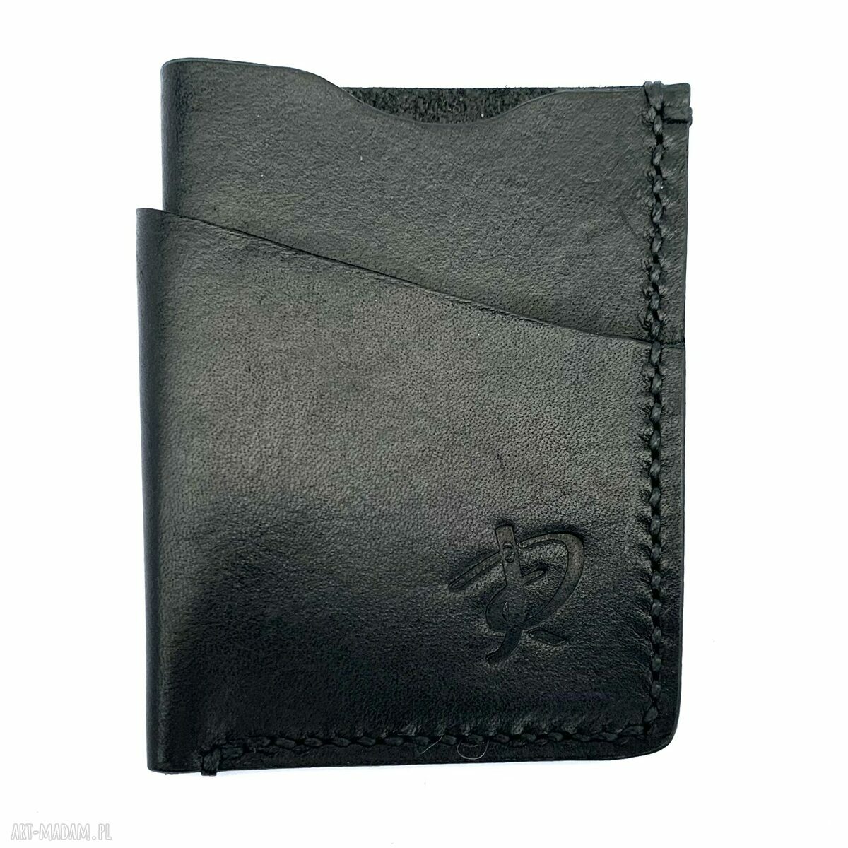 Czarny minimalistyczny portfeli skóry karty ręcznie uszyty mały