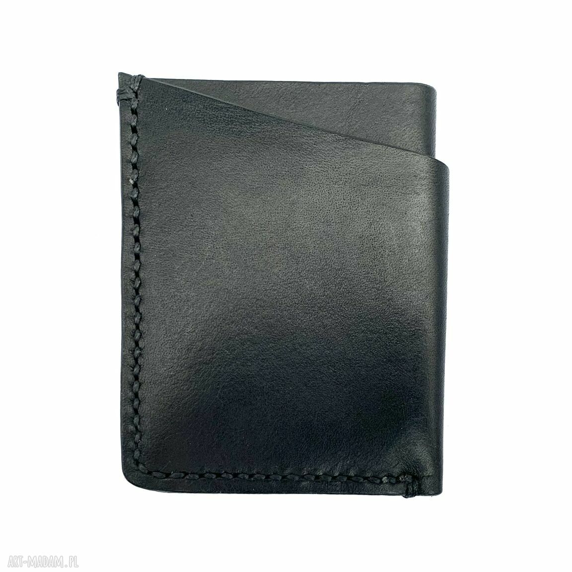 portfele: Czarny minimalistyczny portfeli ze skóry na karty ręcznie uszyty.