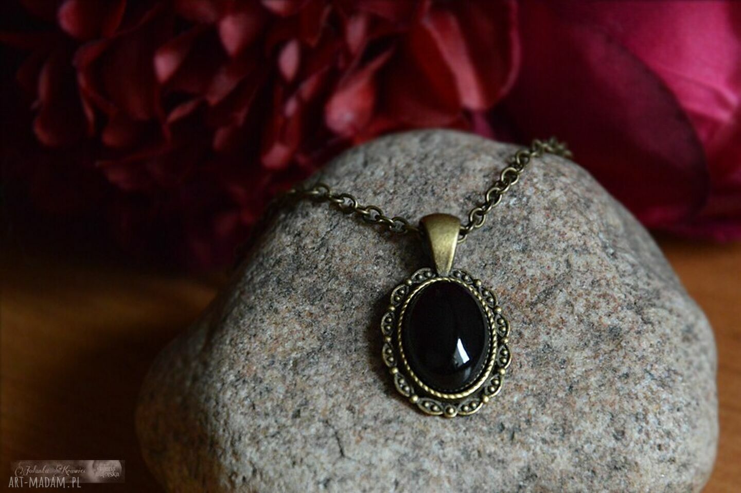 Onyks czarny Medalion - kolekcja vintage (wisiorek handmade)