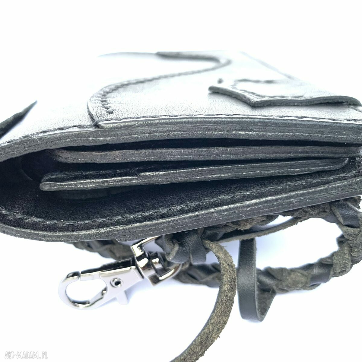 Czarny portfel "Motocyklisty" ze skóry - ręcznie szyty