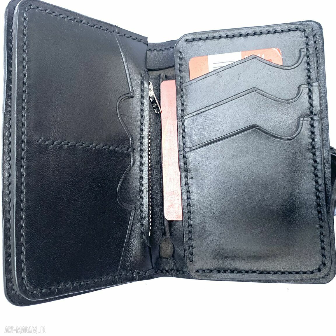 portfele: Czarny portfel ”Motocyklisty” ze skóry ręcznie uszyty. Handmade