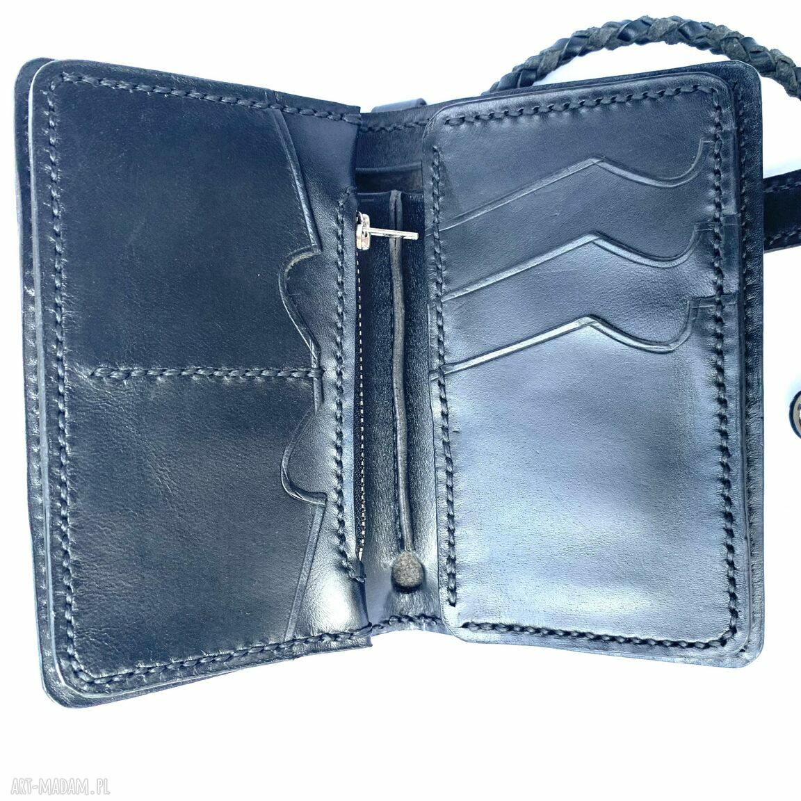 portfele: Czarny portfel ”Motocyklisty” ze skóry ręcznie uszyty. Handmade