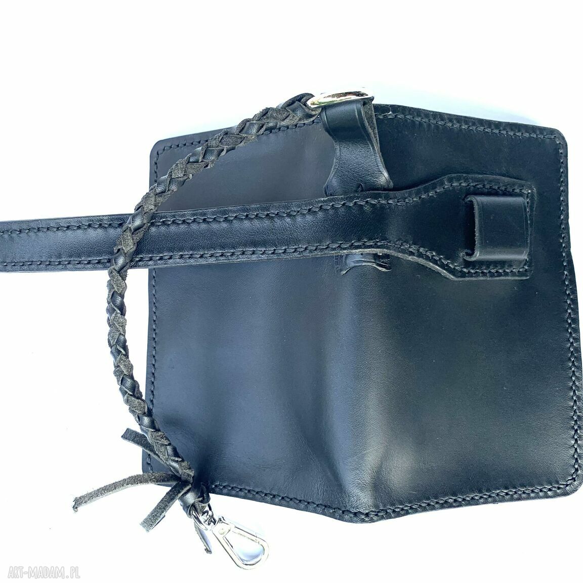 portfele: Czarny portfel ”Motocyklisty” ze skóry ręcznie uszyty. Handmade