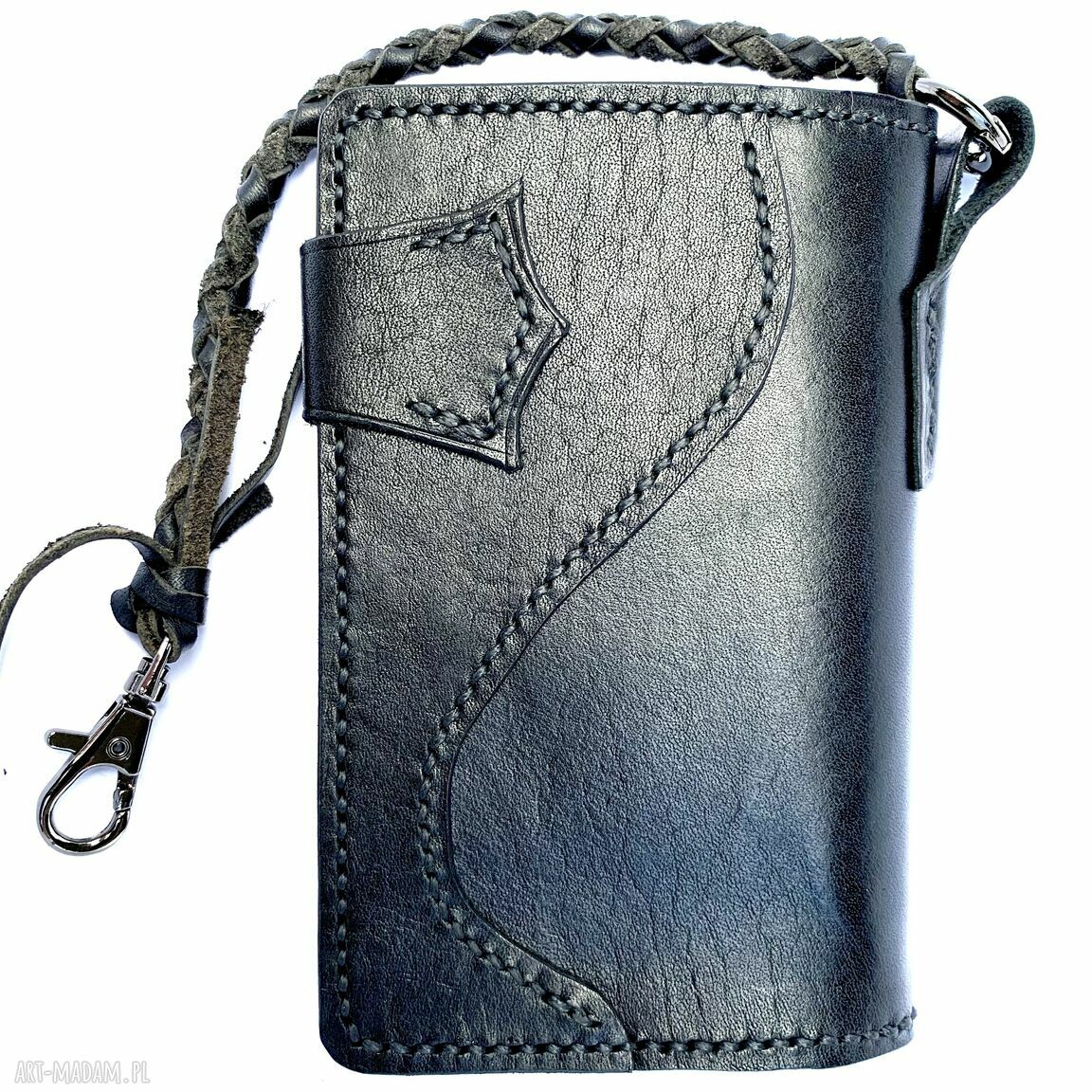 portfele: Czarny portfel Motocyklisty ze skóry ręcznie uszyty. Hand Made