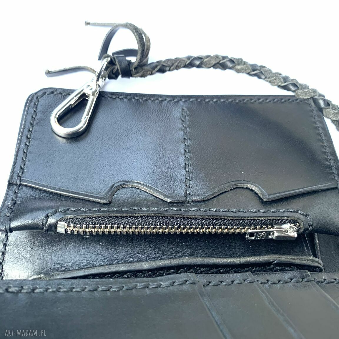 portfele: Czarny portfel ”Motocyklisty” ze skóry ręcznie uszyty. Handmade